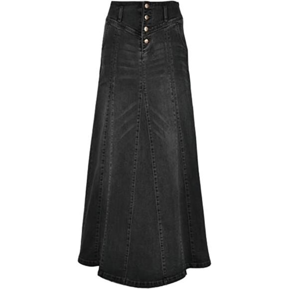 Women's Denim Skirt A Line Swing Maxi Skirts Black - Picture 1 of 4